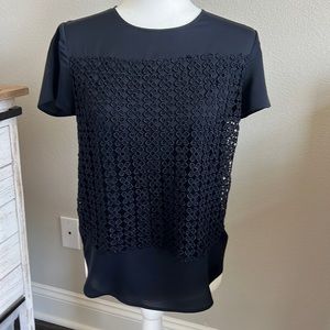 Ann Taylor Navy Lace Overlay Blouse